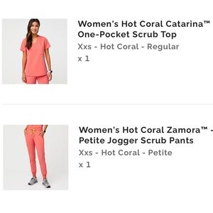 FIGS "Hot Coral" Caterina Top & Yola Bottom Scrub Set Size XXS
